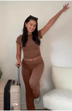 2-Piece Lounge Set: Crop Top & Flare Leggings - Outlet-Marketplace