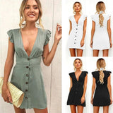 Sleeve Button Front Mini Dress - Outlet-Marketplace