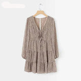 DICLOUD Sexy Leopard V Neck Dresses Women Spring Autumn Long Sleeve A Line Ruffles Sundress Chiffon Short Party Dress Female - Outlet-Marketplace