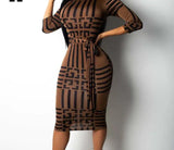 Striped Turtleneck Midi Dress - Outlet-Marketplace
