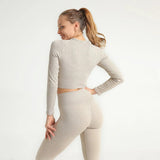 Beige Ribbed Sleeve Crop - Outlet-Marketplace