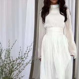 Robe longue à col français d'automne - Design élégant à taille pliée