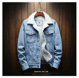 Men Light Blue Winter Jean Jackets Outerwear Warm Denim Coats New Men - Outlet-Marketplace